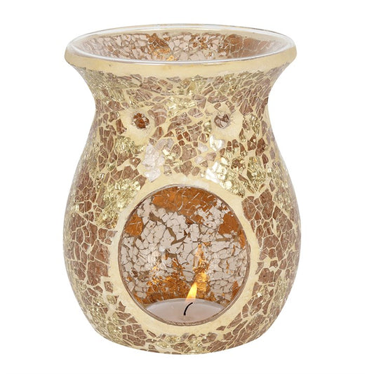 Golden Mirrored Crackle Oil Burner – Luxury Wax & Fragrance Diffuser for Abundance, Solar Energy & Spiritual Illumination