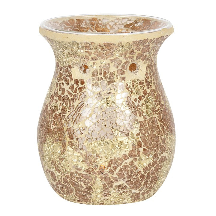 Golden Mirrored Crackle Oil Burner – Luxury Wax & Fragrance Diffuser for Abundance, Solar Energy & Spiritual Illumination