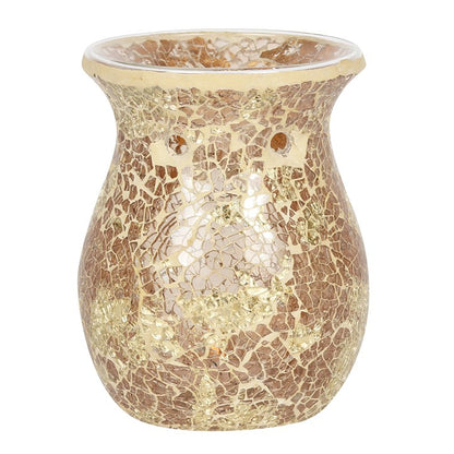 Golden Mirrored Crackle Oil Burner – Luxury Wax & Fragrance Diffuser for Abundance, Solar Energy & Spiritual Illumination