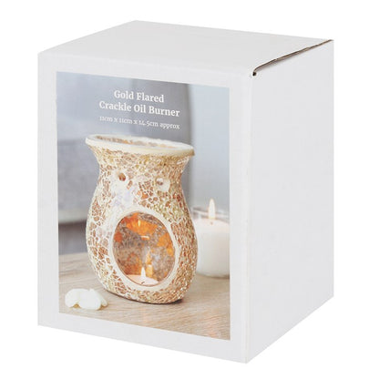 Golden Mirrored Crackle Oil Burner – Luxury Wax & Fragrance Diffuser for Abundance, Solar Energy & Spiritual Illumination