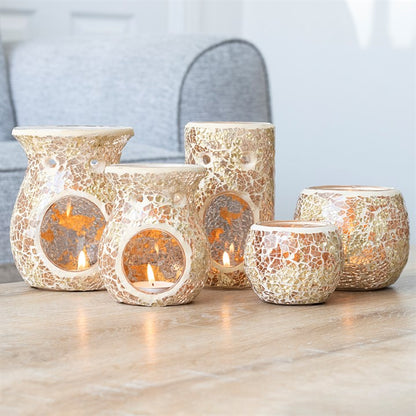 Golden Mirrored Crackle Oil Burner – Luxury Wax & Fragrance Diffuser for Abundance, Solar Energy & Spiritual Illumination