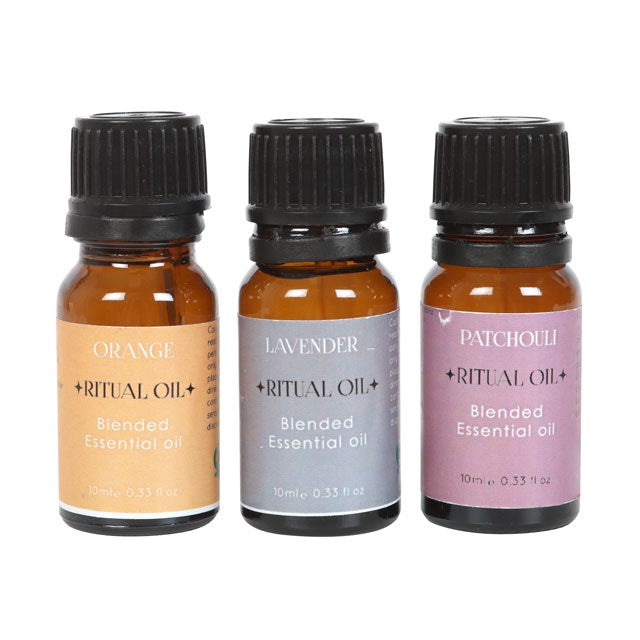 Stress Less Ritual Essential Oil Set – Orange, Lavender & Patchouli Blends for Calm, Clarity & Serenity