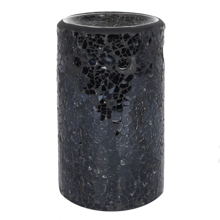 Black Mirrored Crackle Pillar Oil Burner – Luxury Ceramic Wax & Fragrance Diffuser for Transformation & Protection