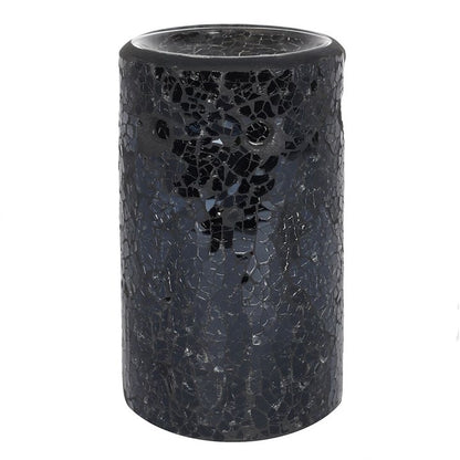 Black Mirrored Crackle Pillar Oil Burner – Luxury Ceramic Wax & Fragrance Diffuser for Transformation & Protection