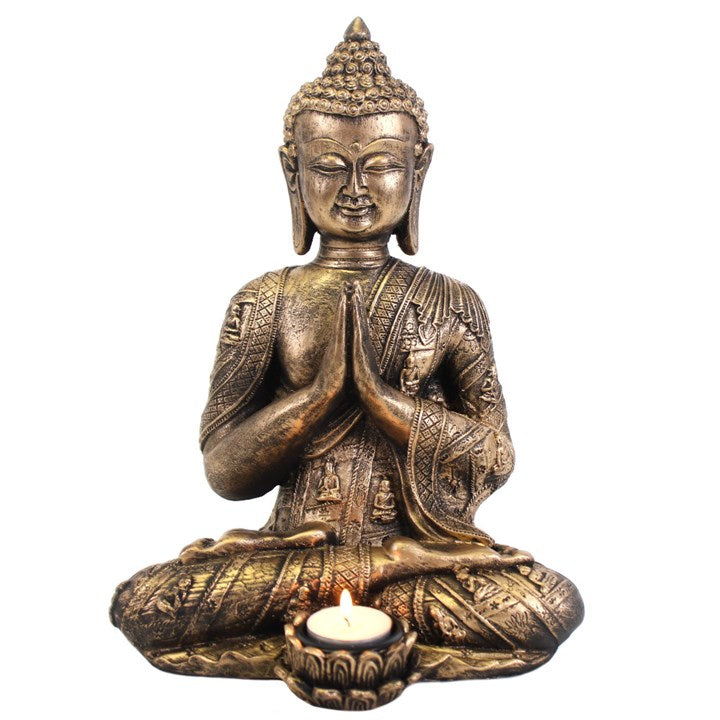 Gold Effect Thai Buddha Tealight Holder – For Peace, Mindfulness & Spiritual Calm