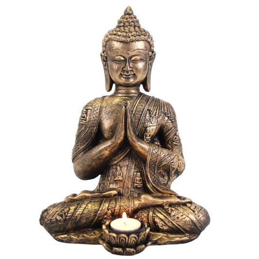 Gold Effect Thai Buddha Tealight Holder – For Peace, Mindfulness & Spiritual Calm