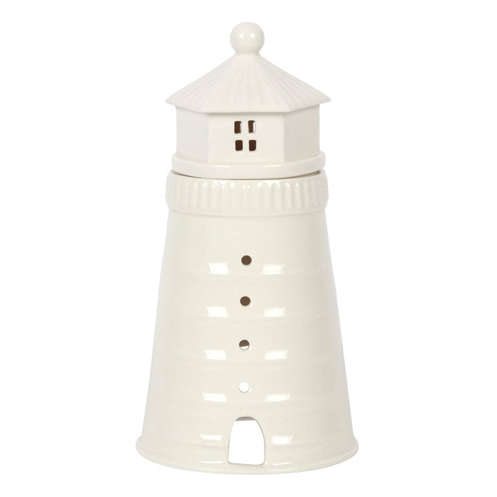 White Lighthouse Oil Burner – Ceramic Wax Melt Aroma Burner with Window Glow