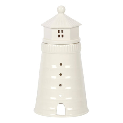 White Lighthouse Oil Burner – Ceramic Wax Melt Aroma Burner with Window Glow