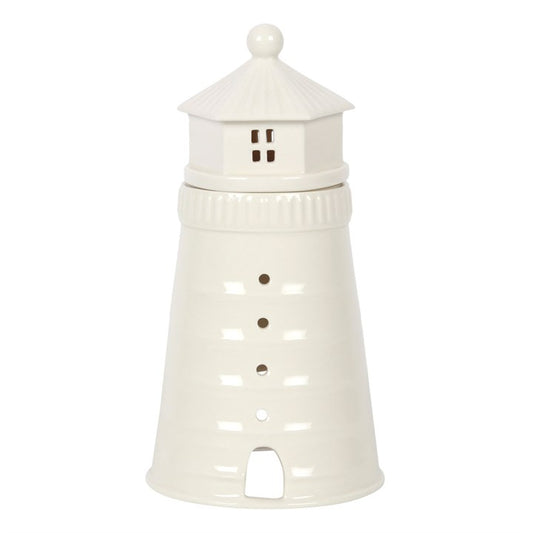 White Lighthouse Oil Burner – Ceramic Wax Melt Aroma Burner with Window Glow