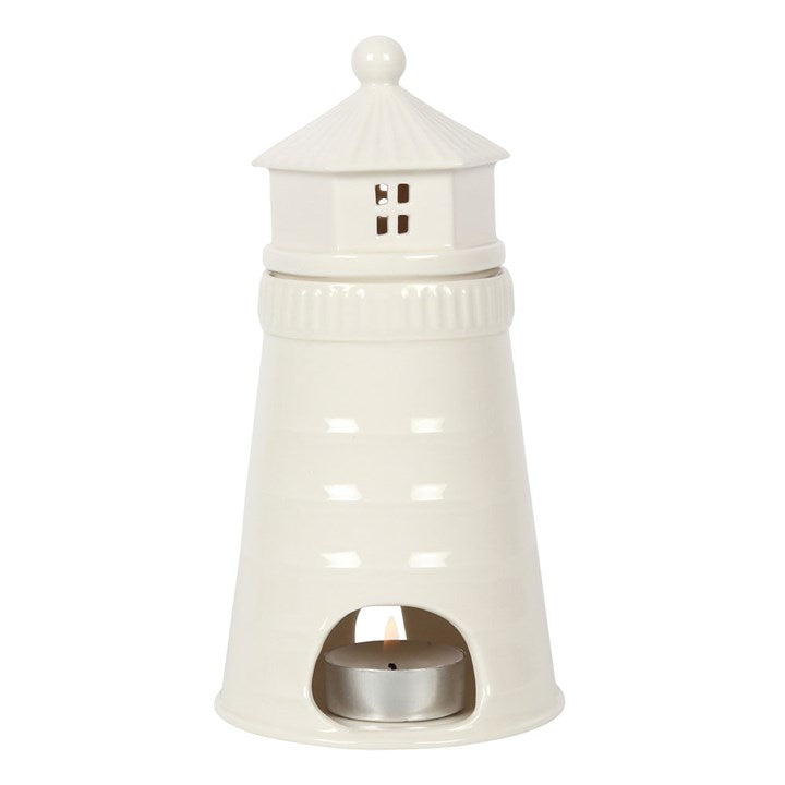 White Lighthouse Oil Burner – Ceramic Wax Melt Aroma Burner with Window Glow