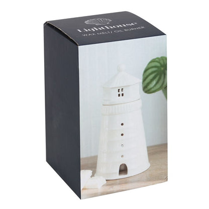 White Lighthouse Oil Burner – Ceramic Wax Melt Aroma Burner with Window Glow