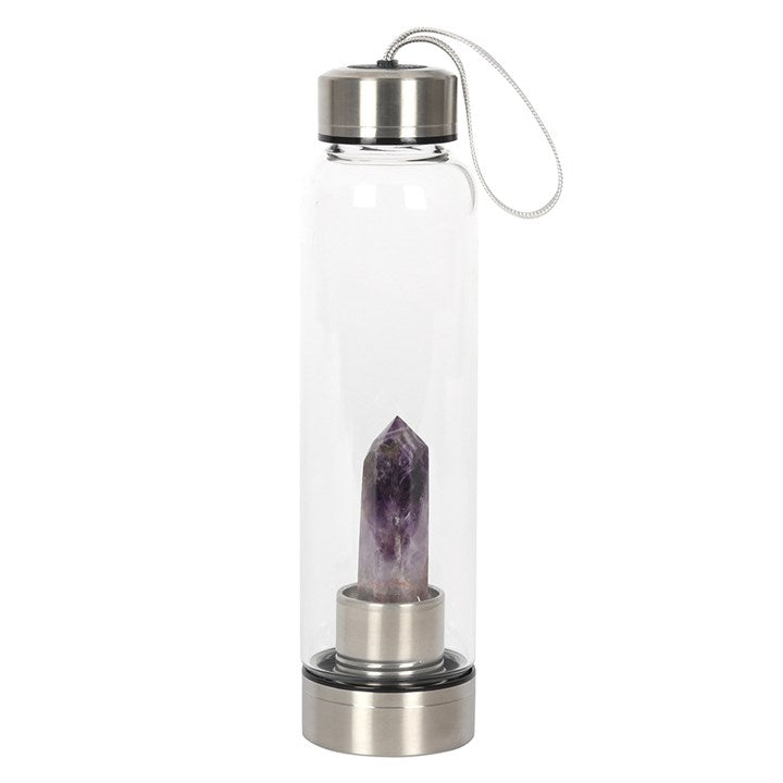 Amethyst Crystal Glass Water Bottle – 532ml with Protective Cover