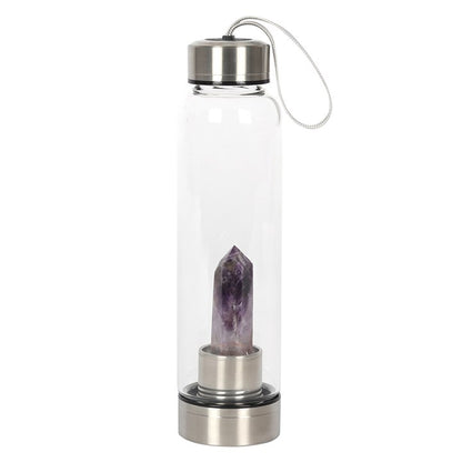 Amethyst Crystal Glass Water Bottle – 532ml with Protective Cover