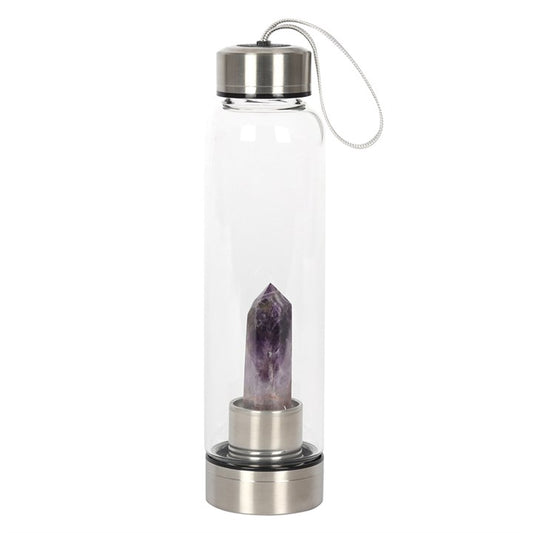 Amethyst Crystal Glass Water Bottle – 532ml with Protective Cover