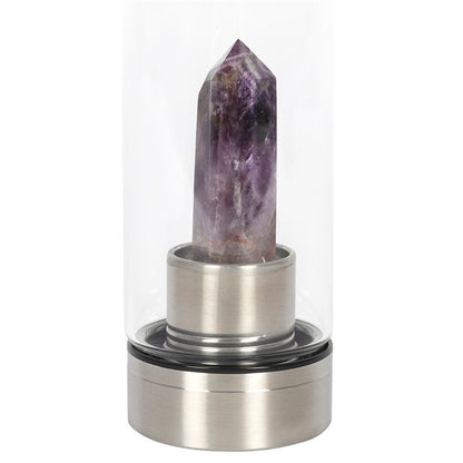 Amethyst Crystal Glass Water Bottle – 532ml with Protective Cover