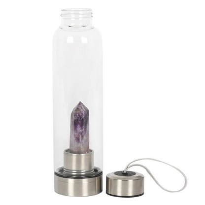 Amethyst Crystal Glass Water Bottle – 532ml with Protective Cover