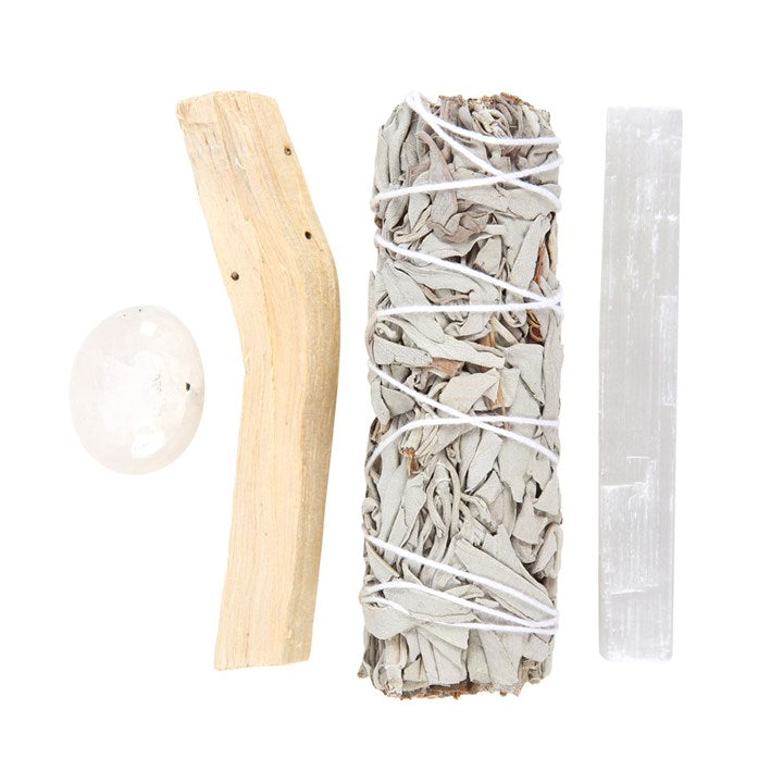 White Sage, Palo Santo & Clear Quartz Smudge Kit – For Cleansing, Protection & Inner Healing