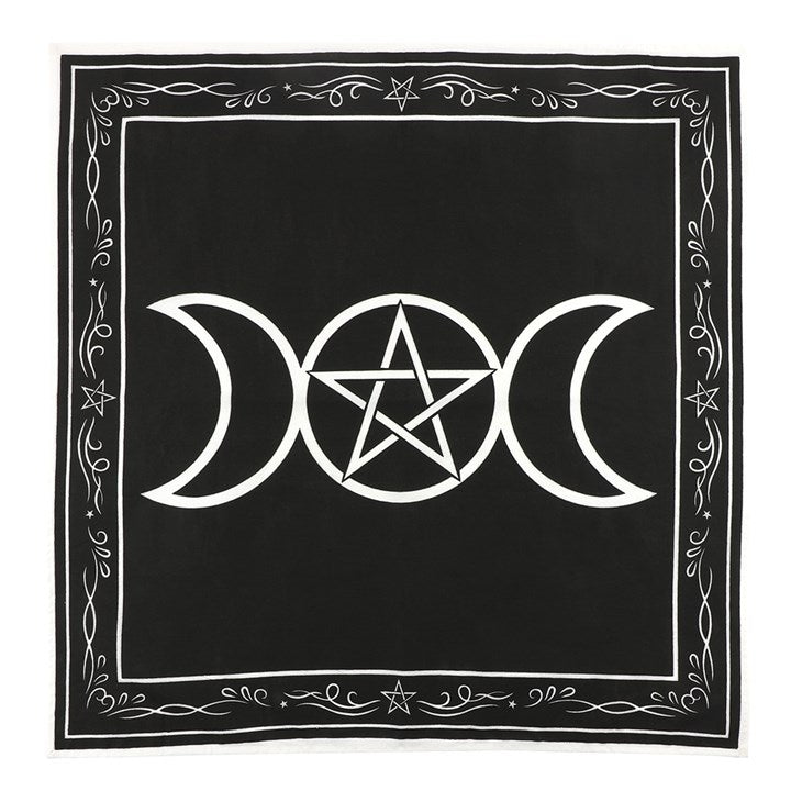 Triple Moon & Pentagram Altar Cloth – Cotton, 70 × 70cm