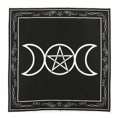 Triple Moon & Pentagram Altar Cloth – Cotton, 70 × 70cm
