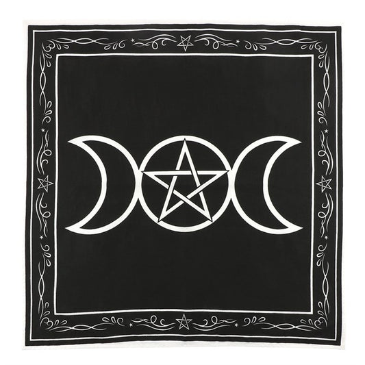 Triple Moon & Pentagram Altar Cloth – Cotton, 70 × 70cm