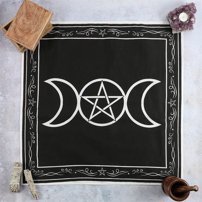 Triple Moon & Pentagram Altar Cloth – Cotton, 70 × 70cm