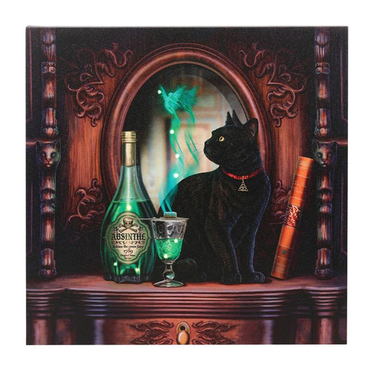 Absinthe Black Cat Light-Up Canvas – Mystical Gothic Wall Art