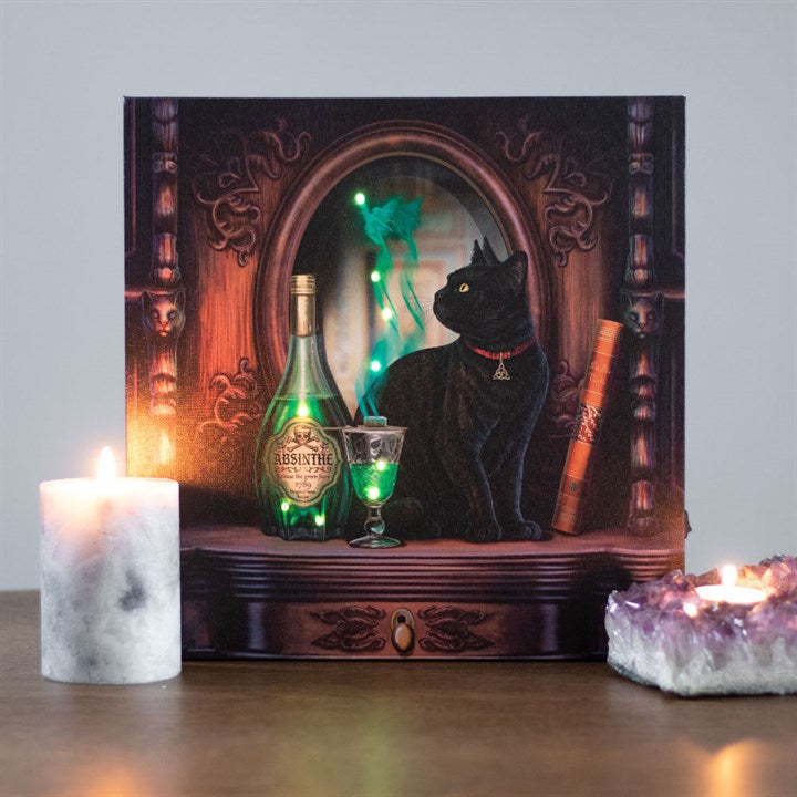 Absinthe Black Cat Light-Up Canvas – Mystical Gothic Wall Art