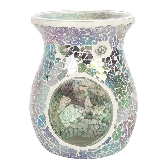 Large Iridescent Light Blue Crackle Oil Burner – Spiritual Home Fragrance & Wax Melt Holder