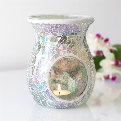 Large Iridescent Light Blue Crackle Oil Burner – Spiritual Home Fragrance & Wax Melt Holder