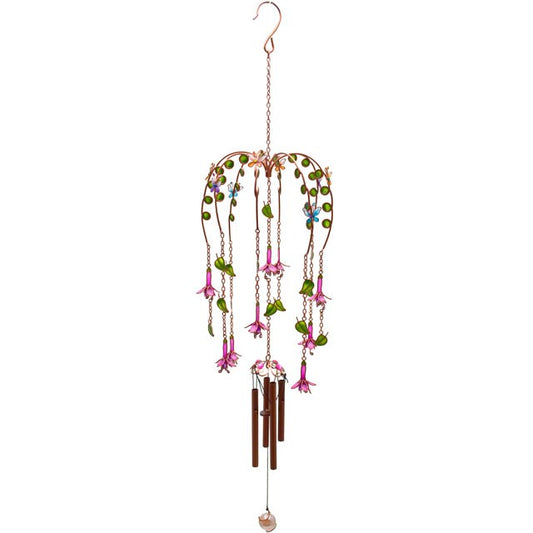 Fuchsia Flower Windchime – Handcrafted Metal, Glass & Resin | Sacred Sound Healing & Garden Harmony