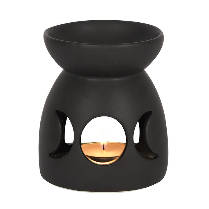 Black Triple Moon Oil Burner – Ceramic Wax & Fragrance Diffuser for Lunar Magic & Rituals