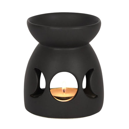 Black Triple Moon Oil Burner – Ceramic Wax & Fragrance Diffuser for Lunar Magic & Rituals