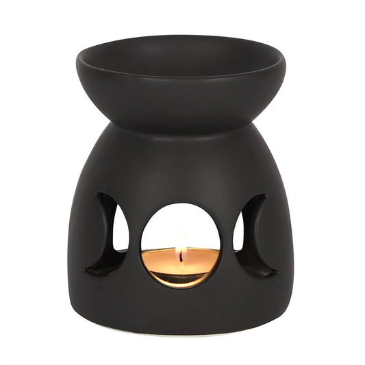 Black Triple Moon Oil Burner – Ceramic Wax & Fragrance Diffuser for Lunar Magic & Rituals
