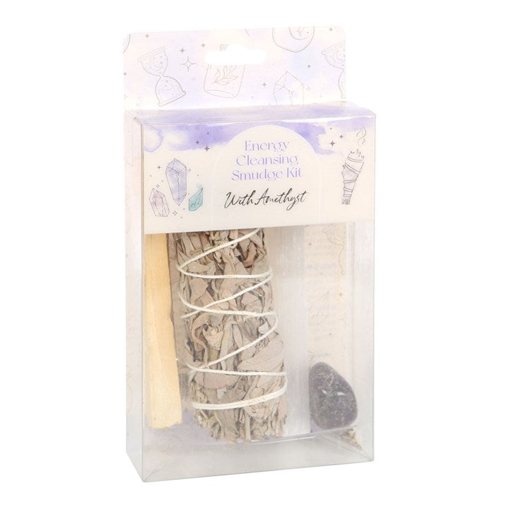 White Sage, Palo Santo & Amethyst Smudge Kit – For Cleansing, Protection & Spiritual Renewal