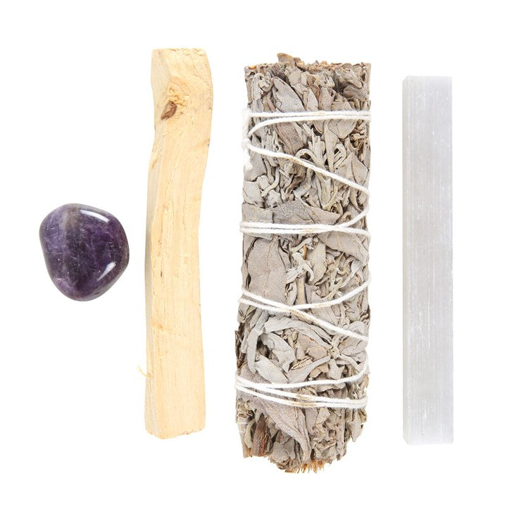White Sage, Palo Santo & Amethyst Smudge Kit – For Cleansing, Protection & Spiritual Renewal