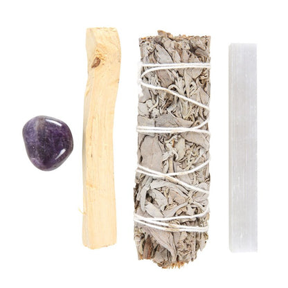 White Sage, Palo Santo & Amethyst Smudge Kit – For Cleansing, Protection & Spiritual Renewal