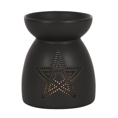 Black Pentagram Oil Burner – Mystical Ceramic Wax & Fragrance Diffuser with Cutout Star Design