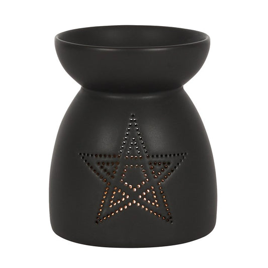 Black Pentagram Oil Burner – Mystical Ceramic Wax & Fragrance Diffuser with Cutout Star Design