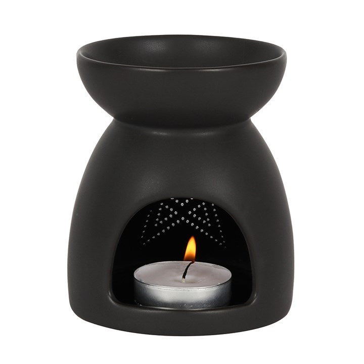 Black Pentagram Oil Burner – Mystical Ceramic Wax & Fragrance Diffuser with Cutout Star Design
