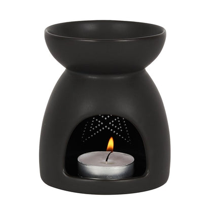Black Pentagram Oil Burner – Mystical Ceramic Wax & Fragrance Diffuser with Cutout Star Design