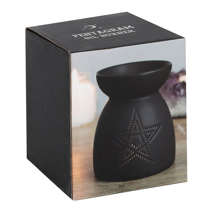 Black Pentagram Oil Burner – Mystical Ceramic Wax & Fragrance Diffuser with Cutout Star Design
