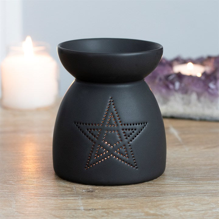 Black Pentagram Oil Burner – Mystical Ceramic Wax & Fragrance Diffuser with Cutout Star Design