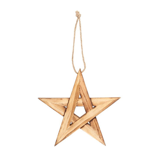 Medium Wooden Pentagram Wall Hanging – Pagan Winter Solstice Ritual Decor