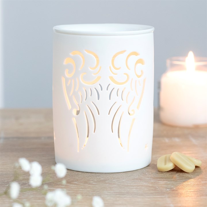 White Angel Wing Oil Burner – Ceramic Wax & Fragrance Diffuser for Peace & Protection