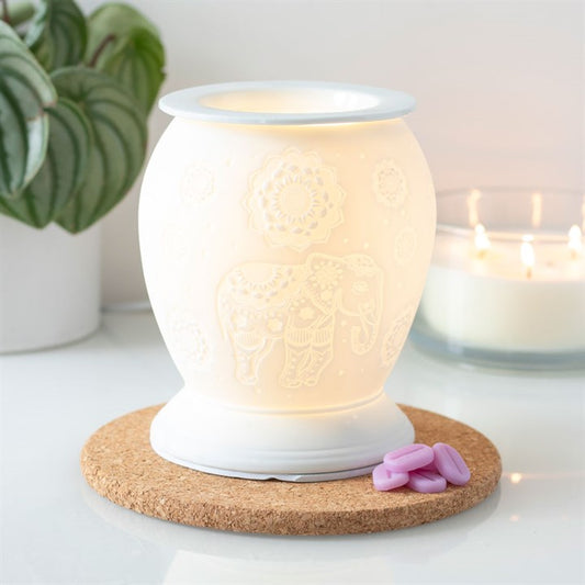 White Ceramic Elephant Oil Burner & Wax Warmer – Symbol of Wisdom, Strength & Spiritual Protection