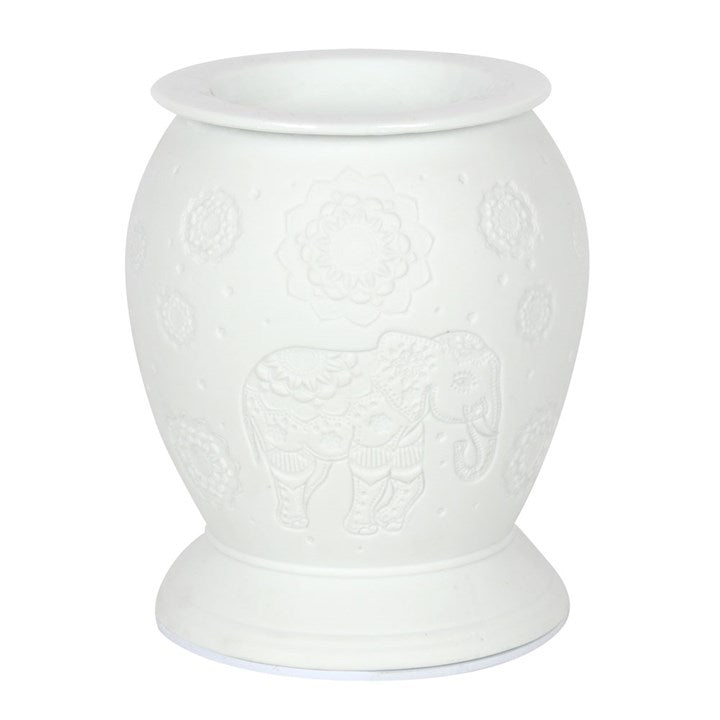 White Ceramic Elephant Oil Burner & Wax Warmer – Symbol of Wisdom, Strength & Spiritual Protection