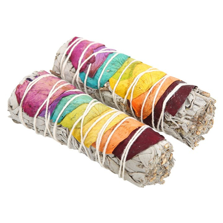 Rainbow Rose White Sage Smudge Stick Set (2 Bundles) – For Cleansing, Renewal & Sacred Rituals