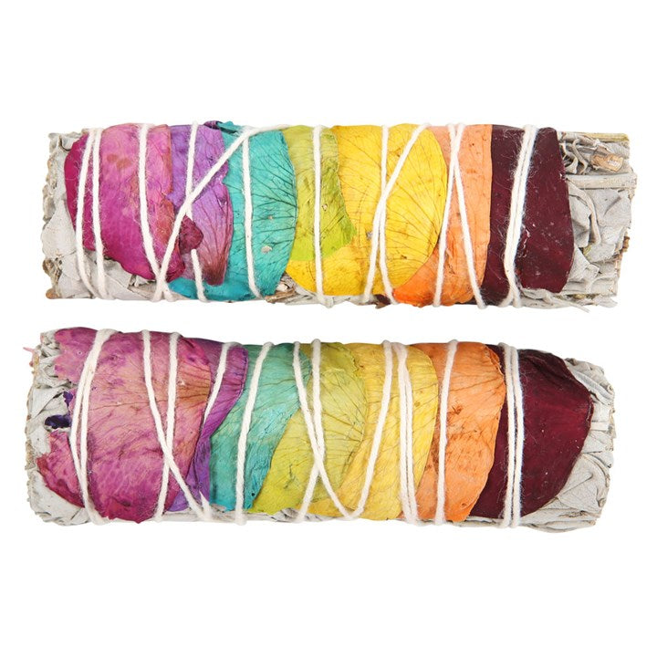 Rainbow Rose White Sage Smudge Stick Set (2 Bundles) – For Cleansing, Renewal & Sacred Rituals