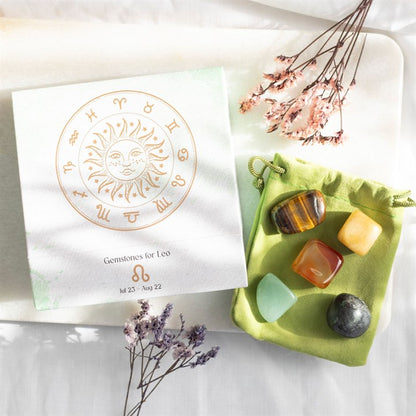 Leo Zodiac Crystal Set – 5 Healing Tumble stones for Courage, Success & Transformation