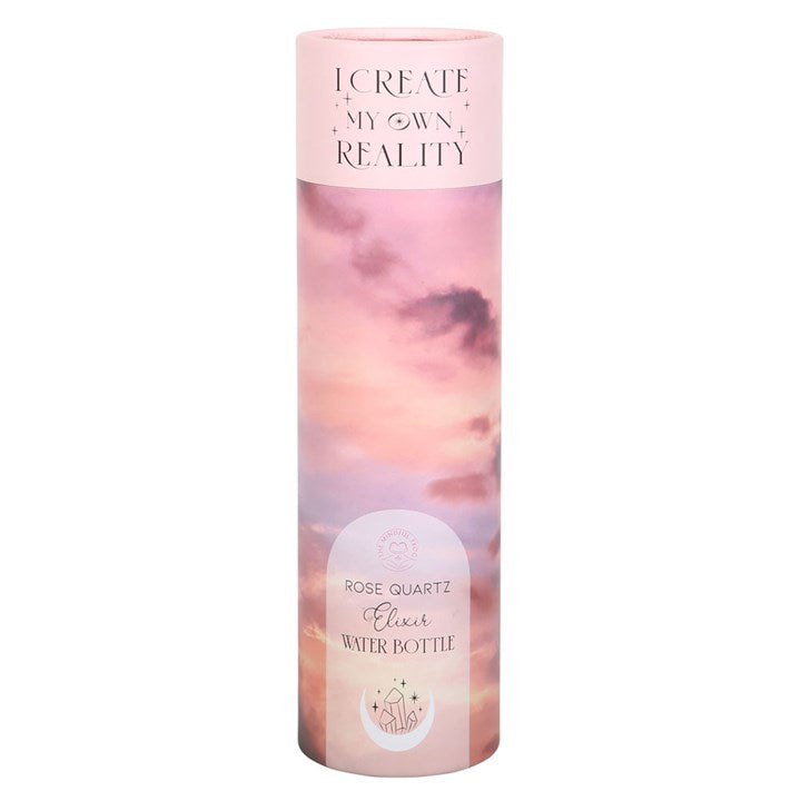 Rose Quartz Crystal Glass Water Bottle – ‘I Create My Own Reality’ 18oz Mindful Hydration Bottle